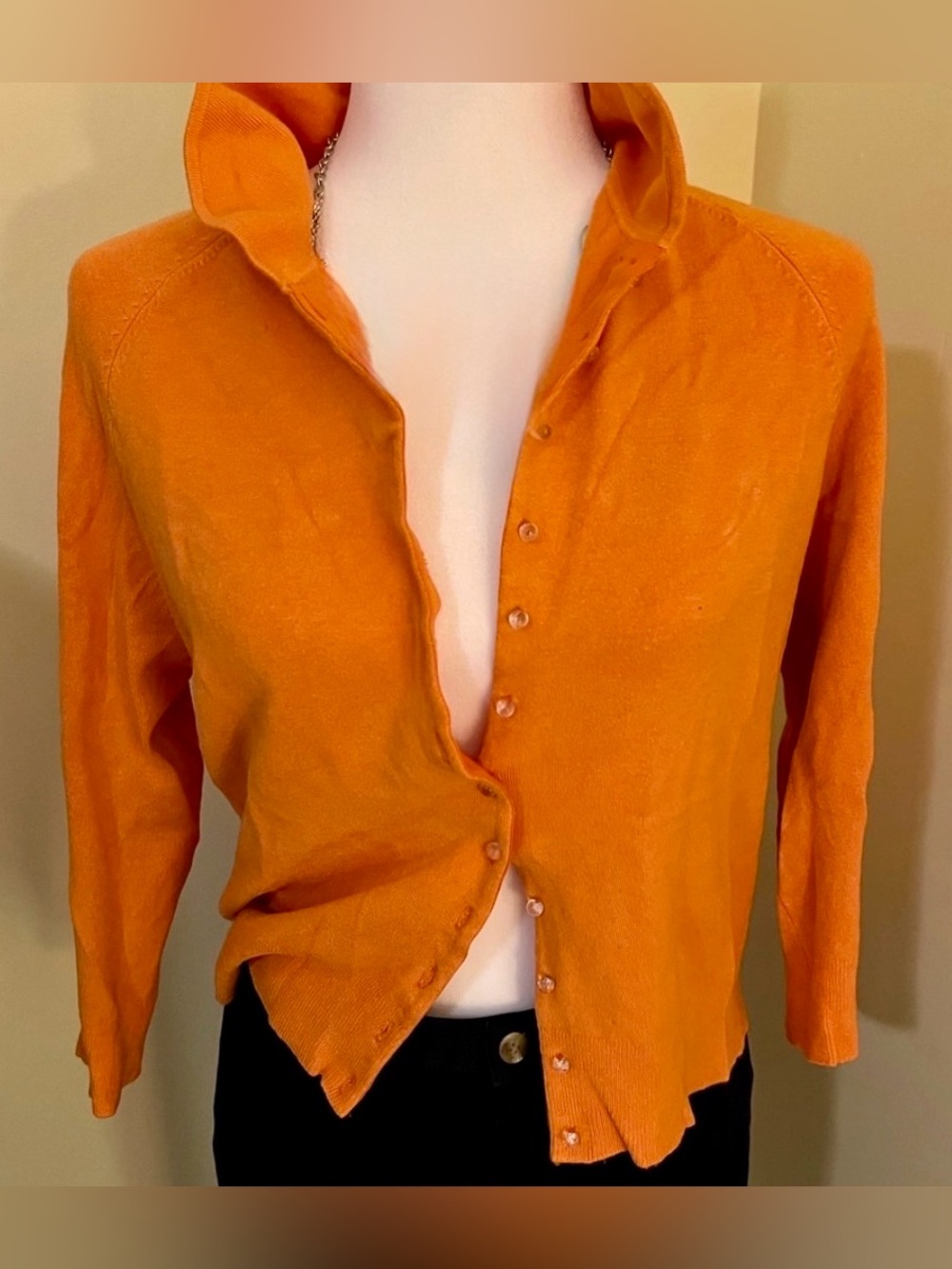 Evie Cardigan Sweater Pumpkin Color Fall Gorgeous Crystal buttons Size Large
